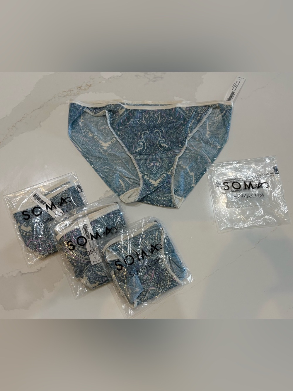 4 PAIR - SOMA MEDIUM VANISHING EDGE MICRO BIKINI PANTY GLOBAL PAISLEY NEW NWT